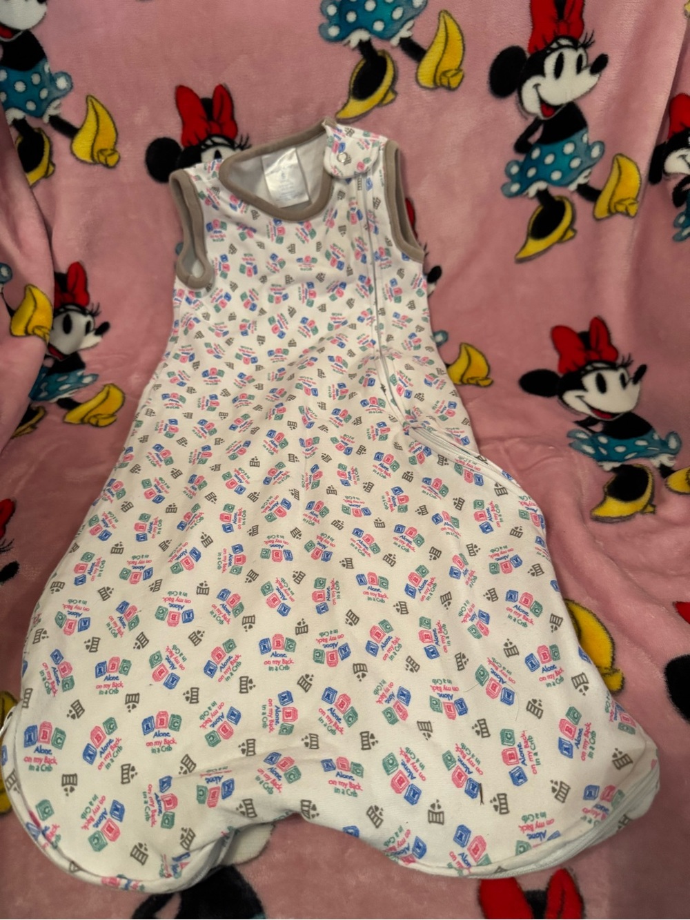 Sleeveless White Baby Sleep Sack with Colorful Block Print Size S 10 18 lbs C6